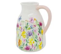 Floral Vase, 18cm Ceramic Flower Jug, Multicoloured Pink Handle Home Decor