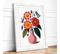 Floral Vase with Birds Botanical Framed Wall Art Print A1 White
