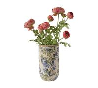 Floral Vase with Blue, Green & Beige Flower Pattern, Decorative Ceramic Stoneware Stem Flower Vase, Spring Room Decoration, French Country Style
