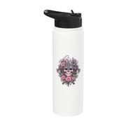 Floral Viking Skull Helmet Roses Gothic Norse Art Stainless Steel Insulated Water Bottle
