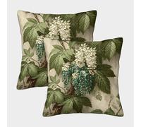 Floral Vine Pattern-Botanical Garden Style Pillow Covers 2 Pack Cozy Pillowcases Art Cushion Case with Invisible Zipper Decorative Couch Living Room 40x40cm