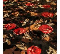 Floral Vintage Artsy Ornate Flower Mix Print Velvet Devore Burnout Net Fabric (1 Metre, Black Vintage Artsy Roses 2168)