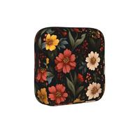 Floral Vintage Black Printed Sponge Composite Fabric Women's Sanitary Napkin Storage Bag, Portable Pad Clip for Daily Use During Travel.