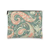 Floral Vintage Cosmetic Bag, Fanciful Green Paisley Print Travel Pouch for Women, Portable Canvas Zipper Organizer, Spring Skincare Toiletry Bag, Green, 7x9 Inch, Cosmetic