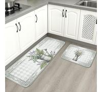 Floral Vintage Kitchen Mats for Floor, Sunflower and Lavender Patterned Soft Mats, Spring Cushioned Comfort Washable Decor Rugs for Kitchen Sinks Laundryroom Bathroom 2pcs