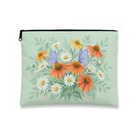 Floral Vintage Makeup Bag, Butterfly Pattern Cosmetic Travel Pouch for Women, Portable Canvas Zipper Organizer, Spring Skincare Toiletry Bag, Green, 7x9 Inch, Butterflies