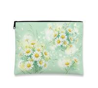 Floral Vintage Makeup Bag, Chrysanthemum Pattern Cosmetic Travel Pouch for Women, Portable Canvas Zipper Toiletry Bag Organizer, Spring Skincare Essentials, Green, 7x9 Inch, Chrysanthemum