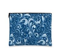 Floral Vintage Makeup Bag, Elegant Swirl Pattern Cosmetic Pouch for Women, Travel Toiletry Organizer, Perfect for Winter Gifts, Blue, 7x9 Inch, Bag