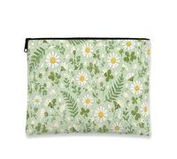 Floral Vintage Makeup Bag, Green Chrysanthemum Cosmetic Travel Pouch for Women, Portable Small Canvas Zipper Organizer, Spring Skincare Toiletry Bag, Green, 7x9 Inch, Chrysanthemum