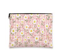 Floral Vintage Makeup Bag, Peach Chrysanthemum Cosmetic Pouch for Women, Portable Small Canvas Zipper Organizer, Spring Travel Toiletry Bag, Peach, 7x9 Inch, Chrysanthemum