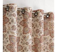 Floral Vintage Medallion Print Curtain Panel 108 Inches Long Linen Blended Botanical Print Window Drapery with Grommet Top for Bedroom, Living Room, Gold/Red, 54"x108"x2