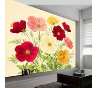 Floral Vintage Plants Wildflowers Photo Wallpaper Beige, Non-Woven Premium Fleece 200 x 140 cm (WxH) Large Wall Mural, for Bedroom Living Room Decoration Poster