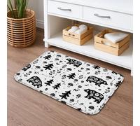 Floral Vintage Quick Dry Bath Mat, Black Bear and Tree Pattern Absorbent Non Slip Shower Mat, Winter Decorative Washable Bath Rugs for Bathroom Toilet Restroom 16x24 Inch