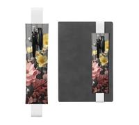 Floral Wall Art Pen Holder for Notebook, PU Leather Pen Sleeve Pouch for Gift, Detachable Bookmark Elastic Journal Pencil Holder Case - Hold 2-3 Pens, White