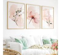 Floral Wall Art Set of 3 Large Pink Flower Canvas Wall Art for Living Room Rustic Nature Botanical Painting Prints Boho Pictures Coquette Preppy Wall Decor for Bathroom 12"X16" Unframed