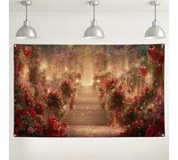 Floral Wall Backdrop, Vintage Rose Garden Theme Decorations, Red Flower Background for Wedding Photo Booth, Valentine's Day Indoor/Outdoor 71x43 Inch