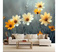 Floral Wall Mural, White Flowers Gothic Bedroom Wallpaper, Modern Photomurals Fashionable 3D Murals Giant Wall Poster Decorative Murale Art 150X105cm