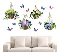 Floral Wall Stickers,2X Waterproof Peel and Stick Butterfly Wall Decals - Removable Green Plant Mural Backdrop for Bedroom Living Room Kids Room