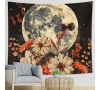 Floral Wall Tapestries Moon Vintage Flowers Plants Starry Night Cottagecore Country Black Beige Pink Polyester Backdrop Decor Cafe Living Room Bedroom Bar Couch Hanging Tapestry One Piece 60x40 Inch