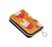 Floral Wallet Womens Leather Credit Card Wallets RFID Blocking Cute Rabbits White Easter Bunny Zipper Card and Cash Holder