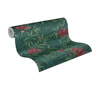 Jungle Floral Wallpaper AS Creation Textured Red Green Tropical Vinyl