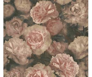 FLORAL WALLPAPER FLOWER MODERN TRENDY PRETTY PINK MUSTARD NAVY BEIGE FEATURE