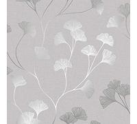 Floral Wallpaper Flowers Grey Silver Metallic Shimmer Holden Decor Ginkgo