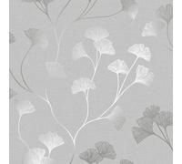 Holden Decor Wallpaper 12700 Glistening Gingko Grey/Silver - Full Roll 10m x 53cm