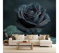 Floral Wallpaper for Girls Bedroom, Black Rosemural 3D Modern, Non-Woven Premium Art Print Fleece Wall Mural Decoration Poster Picture Design Modern 400X280cm