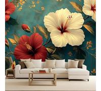 Floral Wallpaper for Girls Bedroom, Retro Hibiscusmural 3D Modern, Non-Woven Premium Art Print Fleece Wall Mural Decoration Poster Picture Design Modern 400X280cm