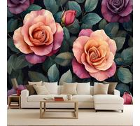 Floral Wallpaper for Girls Bedroom, Rose Violet Rosemural 3D Modern, Non-Woven Premium Art Print Fleece Wall Mural Decoration Poster Picture Design Modern 400X280cm