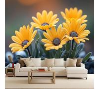 Floral Wallpaper for Girls Bedroom, Yellow Gerberamural 3D Modern, Non-Woven Premium Art Print Fleece Wall Mural Decoration Poster Picture Design Modern 400X280cm