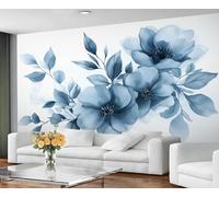 Floral Wallpaper for Living Room - Peel and Stick Wallpaper, Rustic Blue Bedroom Wall Paper, Large Wall Mural & Watercolor Floral Home Decor, Self Adhesive