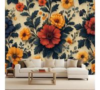 Floral Wallpaper Goth, Flowers in Retro Colors Mural Large, Large Photo Wallpaper for Living Room, Bedroom, Bathroom, Office, Dining Room, Kid's Room, Easy to Install 500X280cm