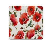 Floral Washer Dryer Top Protector Mat, Red Poppy Floral Washing Machine Dust Top Covers, Romantic Spring Rubber Anti-slip Waterproof Washer And Dryer Mats for Laundry Room 24x24 Inch