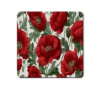 Floral Washer Dryer Top Protector Mat, Vibrant Red Poppy Flower Washing Machine Dust Covers, Spring Floral Rubber Anti-slip Waterproof Washer And Dryer Mats for Laundry Room 24x24 Inch