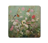 Floral Washer Dryer Top Protector Mat, Vintage Birds and Flowers Design, Springtime Rubber Anti-slip Waterproof Washer And Dryer Mats for Laundry Room 24x24 Inch