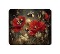 Floral Washer Dryer Top Protector Mat, Vintage Red Poppy Design, Nature Inspired Rubber Anti-slip Waterproof Washer And Dryer Mats for Laundry Room 20x24 Inch