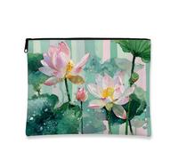 Floral Water Lily Makeup Bag Travel Pouch for Women Small Travel Pouch Portable Canvas Zipper Pouch Spring Gift Toiletry Bag, peach, 7x9 Inch, Water lily