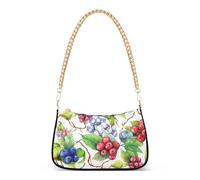 Floral Watercolor Colorful Berries Floral Shoulder Bag for Women Retro Formal Purse Hobo Chain Strap Zipper Chain Purses