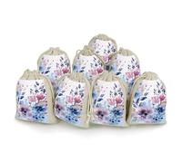 Floral Watercolor Painting Bunches Pocket Cotton And Hemp with Drawstring 8 Pieces Reusable Gift Bags Jewelry Pouch for Wedding DIY Craft Party (4.9 X 6.7 Inch)