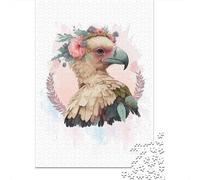 Floral Watercolor Vulture 1000-Piece Puzzle for Adults, 52x38cm/1000pcs, Easy to Continue on Another Evening; White Cardboard for Simple Sorting
