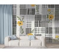Floral Watercolor Wall Mural, Self-Adhesive Peel & Stick Wallpaper, Patchwork Geometric Design Photo Wallpaper for Living Room & Bedroom (450x315 cm), F-942