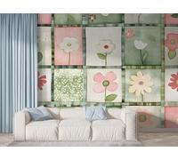 Floral Watercolor Wall Mural, Self Adhesive Wallpaper Peel and Stick, Patchwork Geometric Home Decor Photo Wallpaper, Silk Cloth Wall Sticker for Living Room & Bedroom, 200x140 cm - F-933