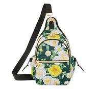 Floral Watercolor White Yellow Roses Crossbody Bag, Polyester Shoulder Sling Bag with Magnetic Front Pocket and Adjustable