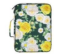 Floral Watercolor White Yellow Roses Expandable Filing Folder Binder Bag, 3 Ring Binder Organizer with Accordion File, Portable Portfolio Case