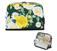 Floral Watercolor White Yellow Roses Pencil Case Zipper Pouch Large Pencil Storage Bags Classroom Pen Bag Boys Marker Art Adults Kids Back to School Organizer