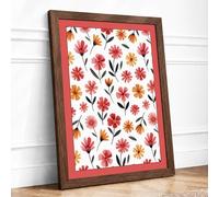 Floral Watercolour Botanical Framed Wall Art Print A3 (42×29.7cm) Walnut, Wall Decor for Living Room, Bedroom, Office & Home, Ready to Hang, Art Gift