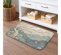 Floral Waves Quick Dry Bath Mat, Elegant Blue Green Flower Tree Absorbent Non Slip Shower Mat, Spring Decorative Flannel Washable Bath Rugs for Bathroom Toilet Restroom 20x32 Inch