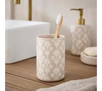 Floral Wax Resist Toothbrush Holder - Decorative Stoneware Bathroom Accessory with Elegant Design for Everyday Organisation-M53